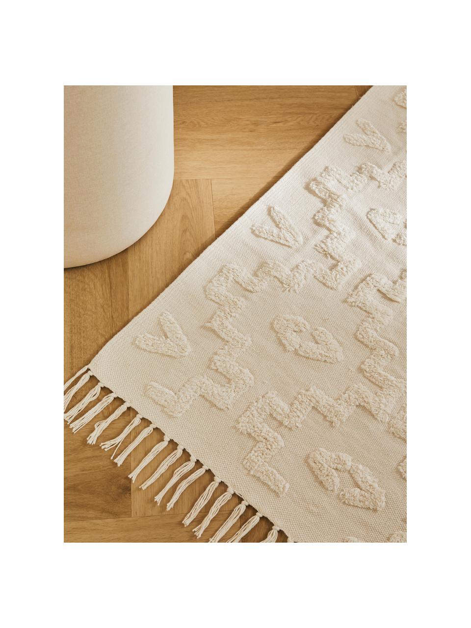 Tapis de couloir tissé main Idris, 100 % coton, Blanc crème, larg. 80 x long. 200 cm