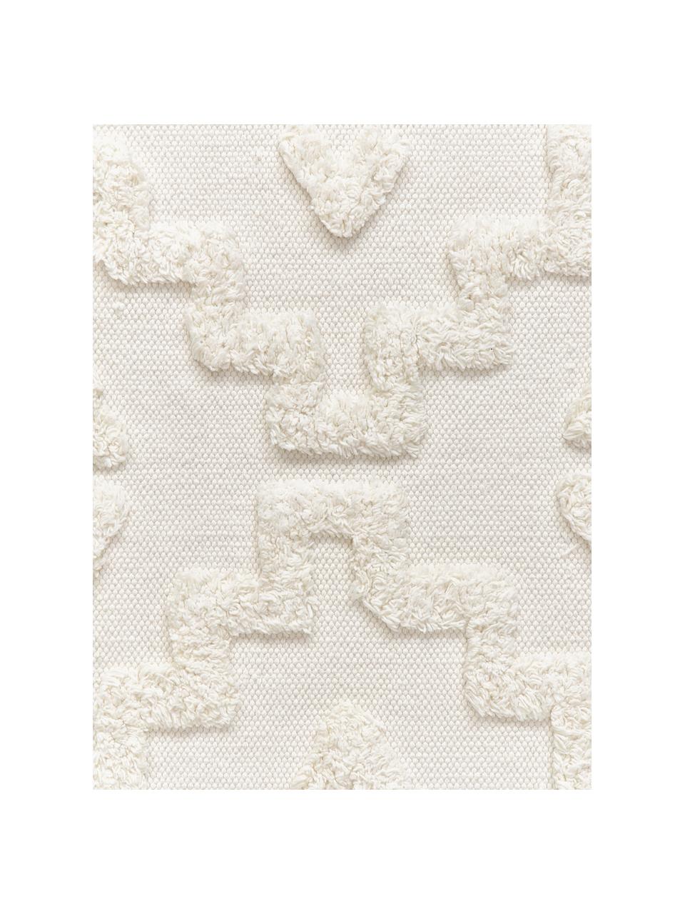 Handgewebter Baumwollläufer Idris mit erhabener Hoch-Tief-Struktur, 100% Baumwolle, Cremeweiss, B 80 x L 200 cm