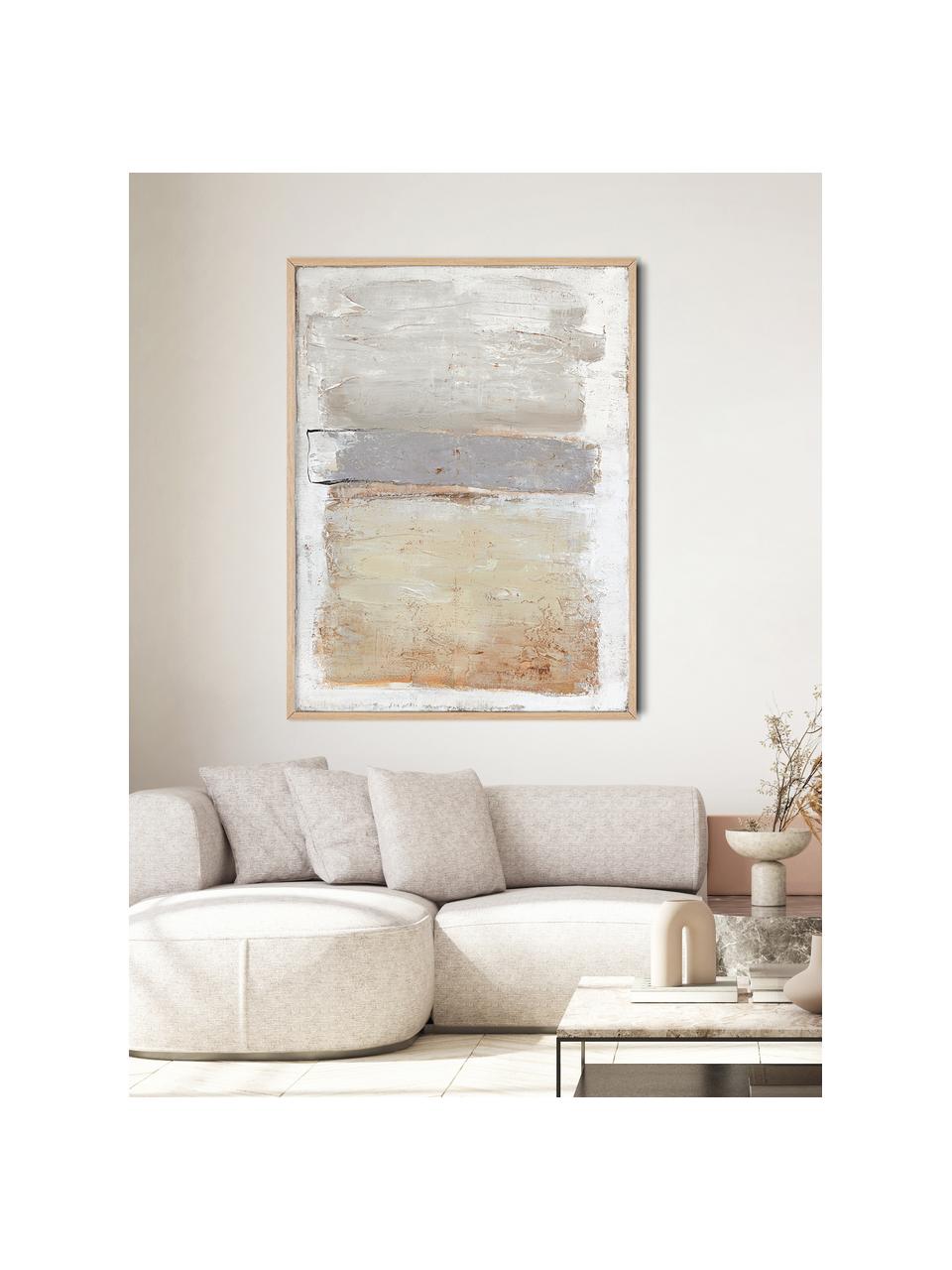 Ručně malovaný obrázek na plátně s dřevěným rámem Scenario, Béžová, šedá, Š 92 cm, V 120 cm