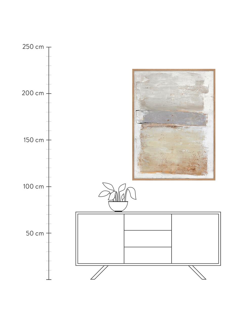 Ręcznie malowany obraz na płótnie w drewnianej ramie Scenario, Stelaż: drewno sosnowe, Beżowy, szary, S 92 x W 120 cm