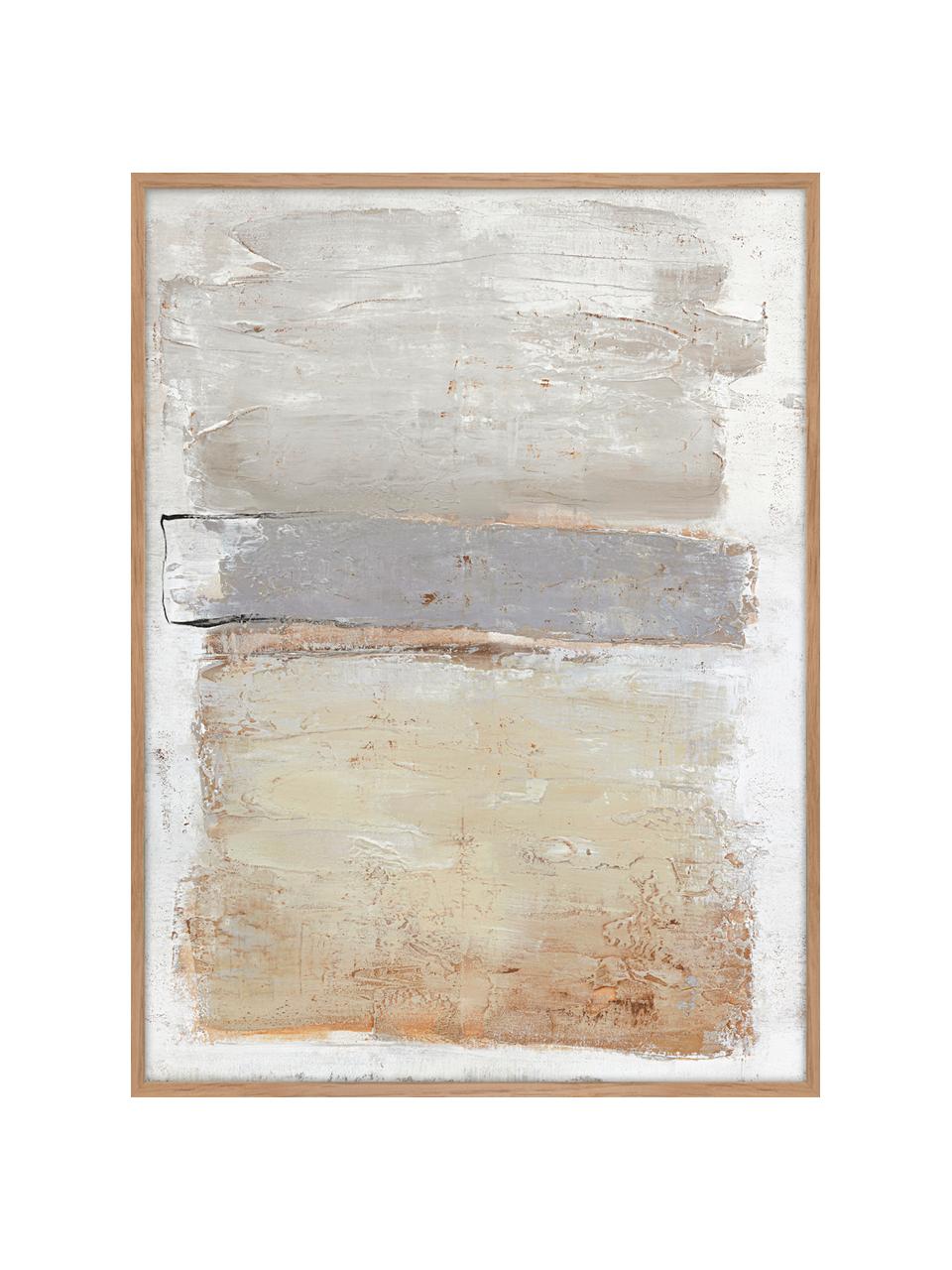 Impression sur toile peinte à la main encadrée Scenario, Beige, gris, larg. 92 x haut. 120 cm