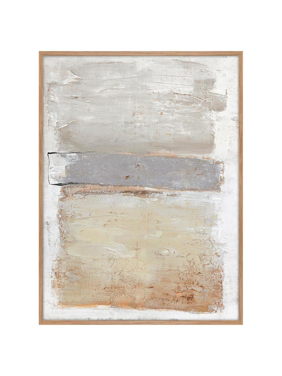 Cuadro en lienzo pintado a mano Scenario, marco de madera, Estructura: madera de roble, Beige, gris, An 92 x Al 120 cm