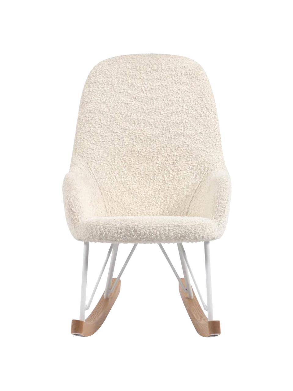 Fotel bujany bouclé z drewnianymi nogami Joey, Tapicerka: bouclé, Nogi: drewno jesionowe, Kremowobiały bouclé, S 43 x G 60 cm