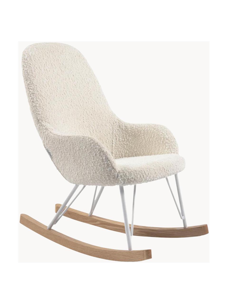 Fotel bujany bouclé z drewnianymi nogami Joey, Tapicerka: bouclé, Nogi: drewno jesionowe, Kremowobiały bouclé, S 43 x G 60 cm