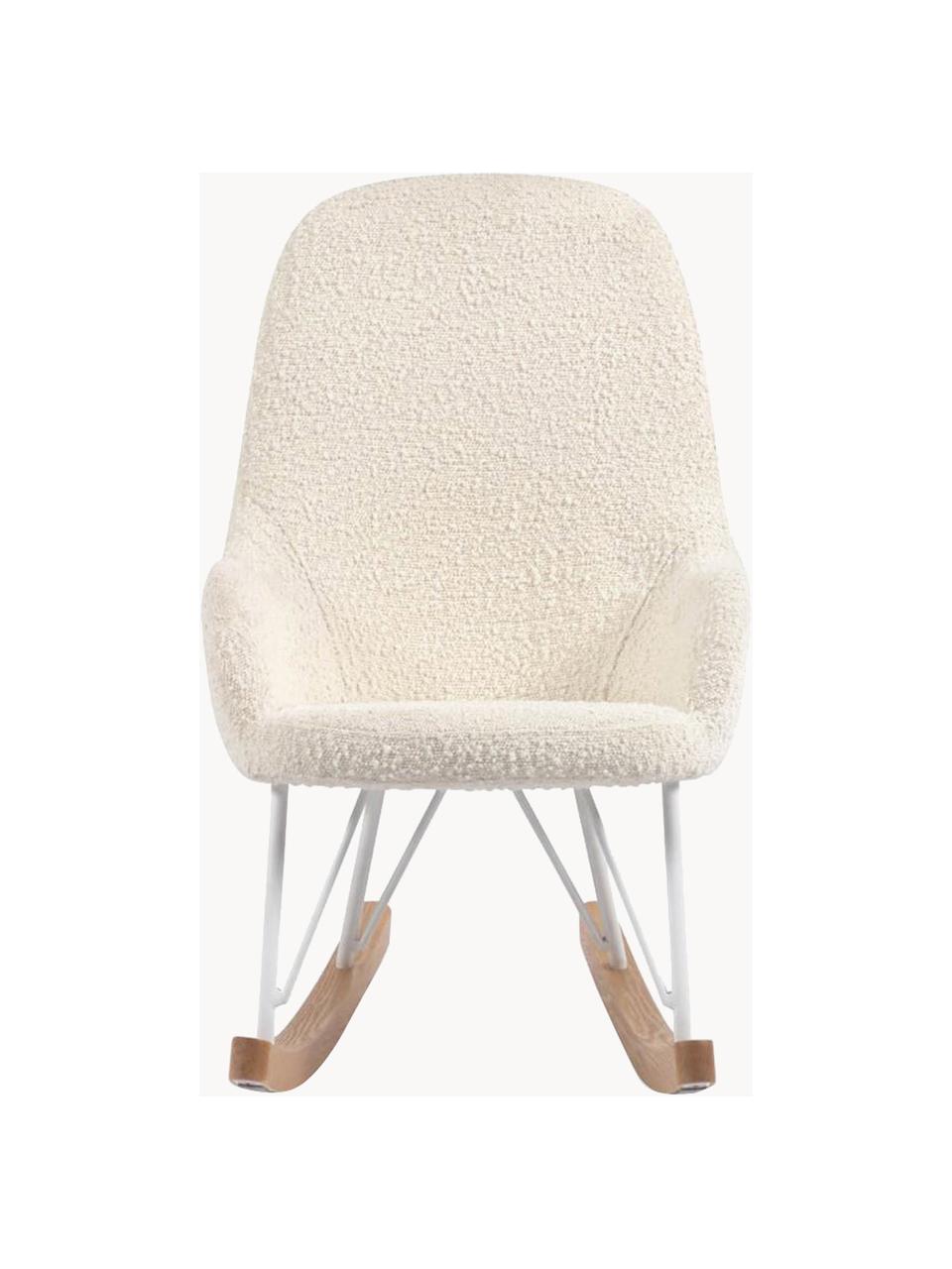 Fauteuil à bascule bouclé pour enfant Joey, Bouclé blanc cassé, bois de frêne, larg. 43 x prof. 60 cm