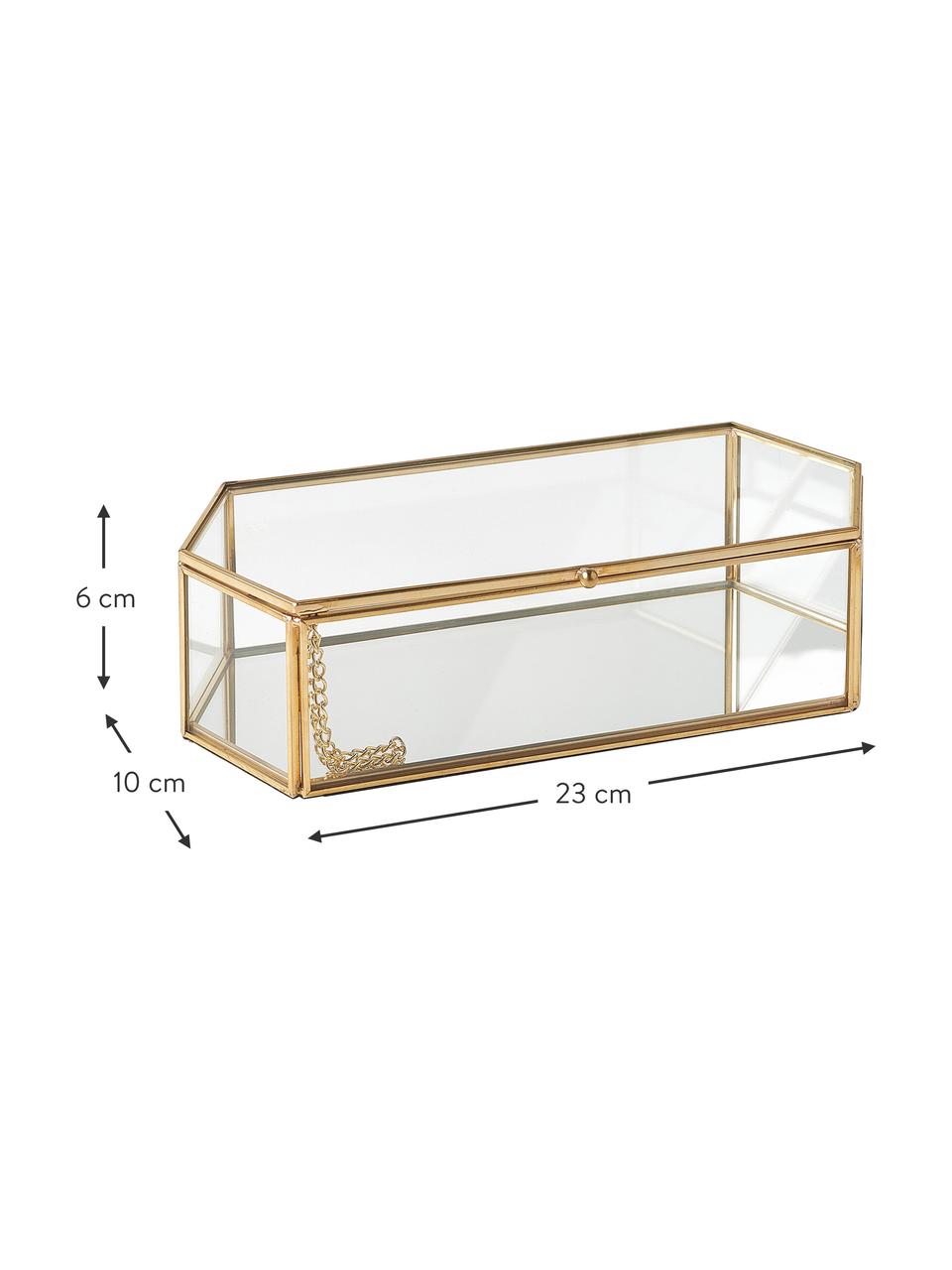 Opbergdoos Timea van glas, Frame: gecoat metaal, Messingkleurig, B 23 x H 10 cm