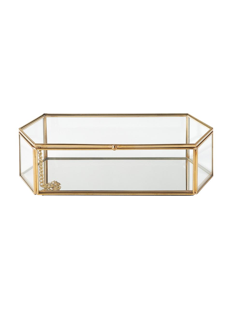 Opbergdoos Timea van glas, Frame: gecoat metaal, Messingkleurig, B 23 x H 10 cm