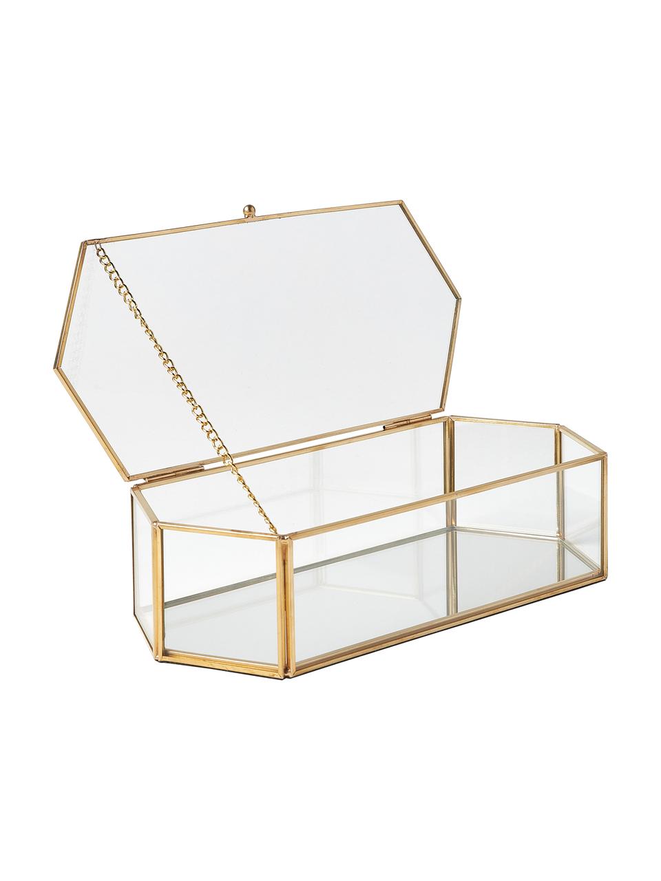 Opbergdoos Timea van glas, Frame: gecoat metaal, Messingkleurig, B 23 x H 10 cm