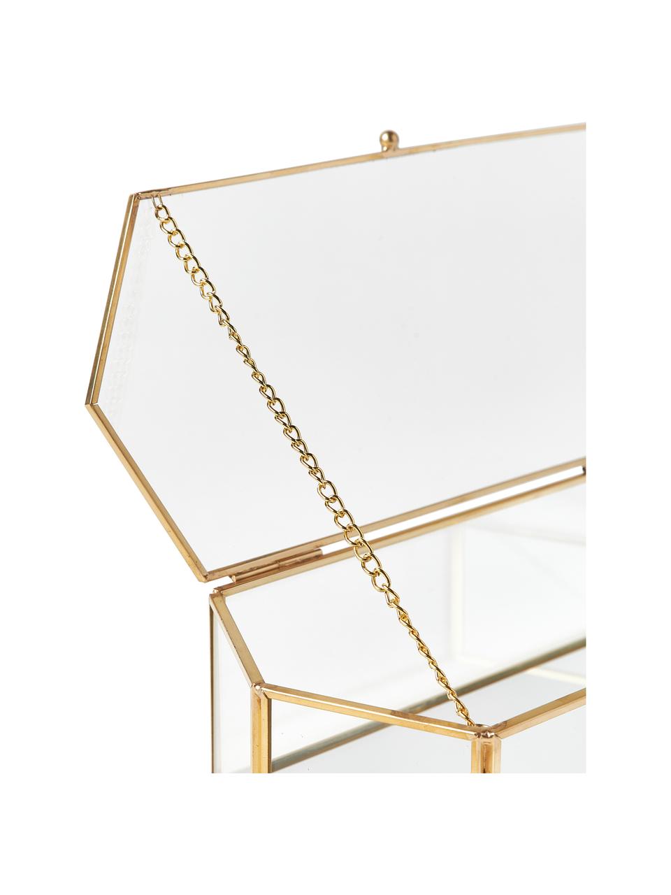 Opbergdoos Timea van glas, Frame: gecoat metaal, Messingkleurig, B 23 x H 10 cm
