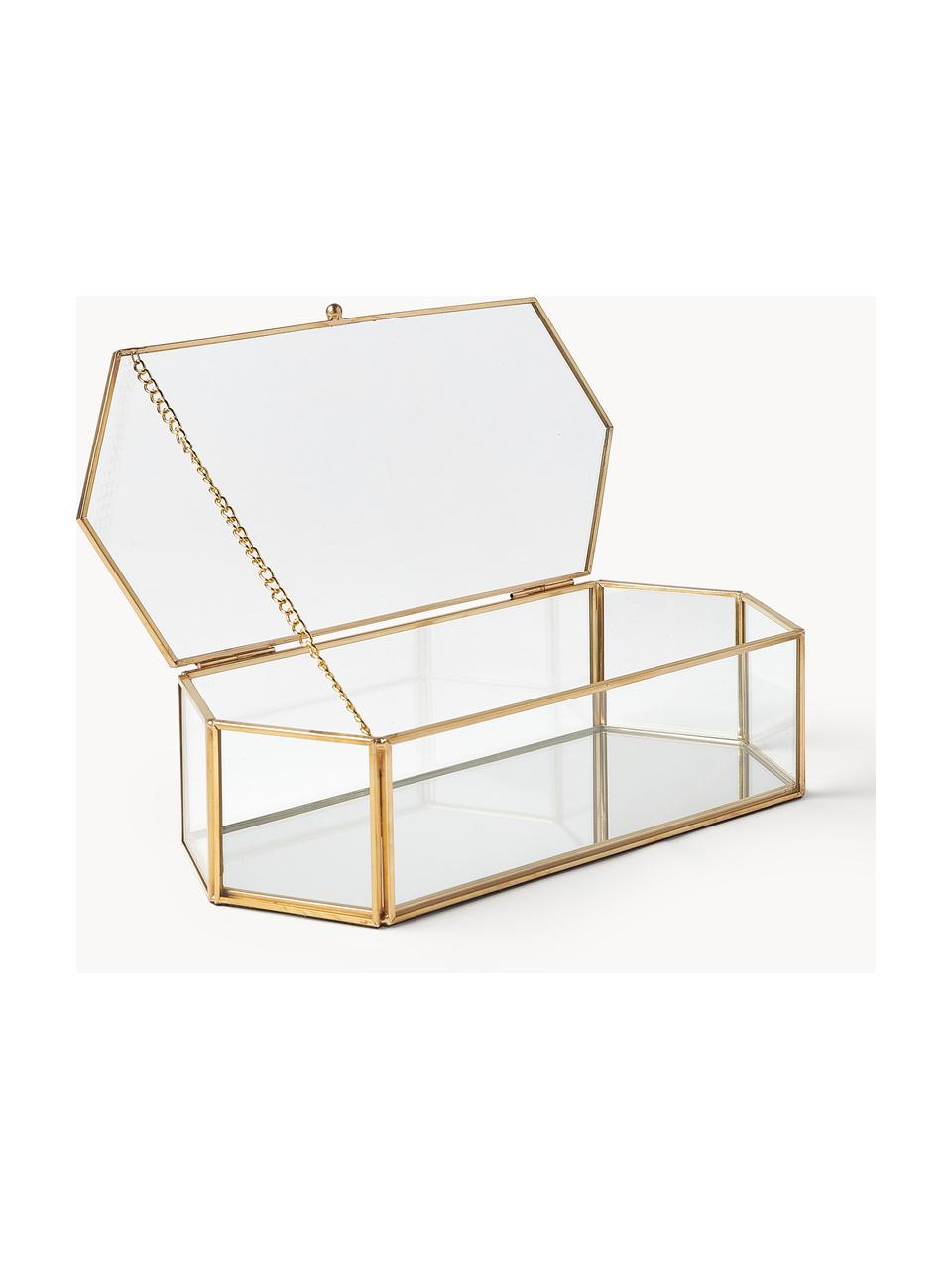 Aufbewahrungsbox Timea aus Glas, Rahmen: Metall, beschichtet, Goldfarben, B 23 x T 10 cm