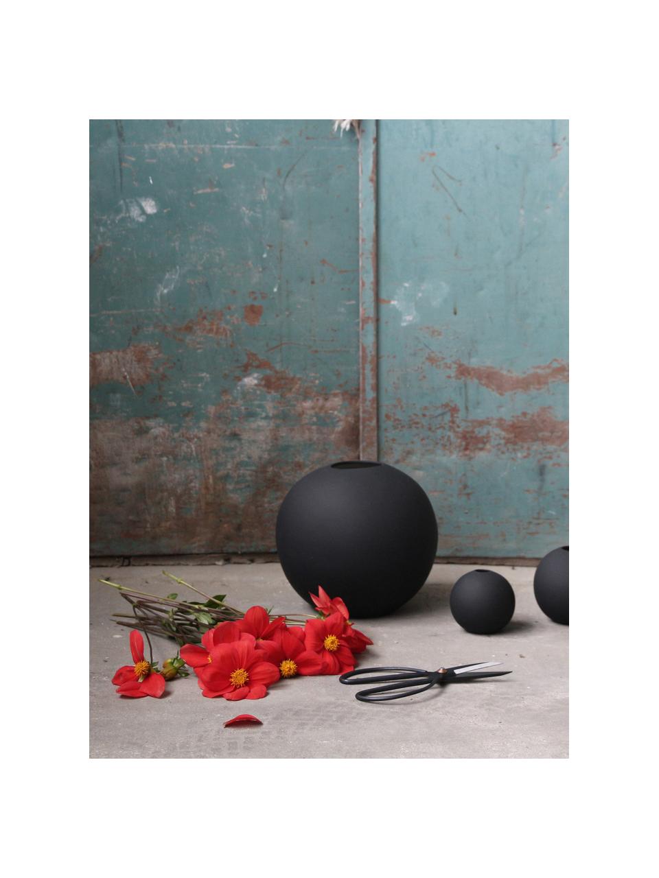 Jarrón esfera artesanal Ball, Al 10 cm, Cerámica, Negro, Ø 10 x Al 10 cm