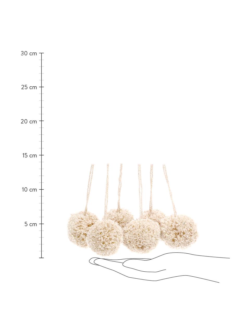 Pompoms Lily, 6 stuks, Katoen, Crèmekleurig, Ø 4 x H 14 cm