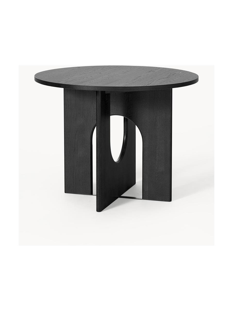 Ronde eettafel Apollo, in verschillende formaten, Tafelblad: gelakt eikenhoutfineer, Poten: eikenhout, gelakt, metaal, Zwart gelakt eikenhout, Ø 100 cm