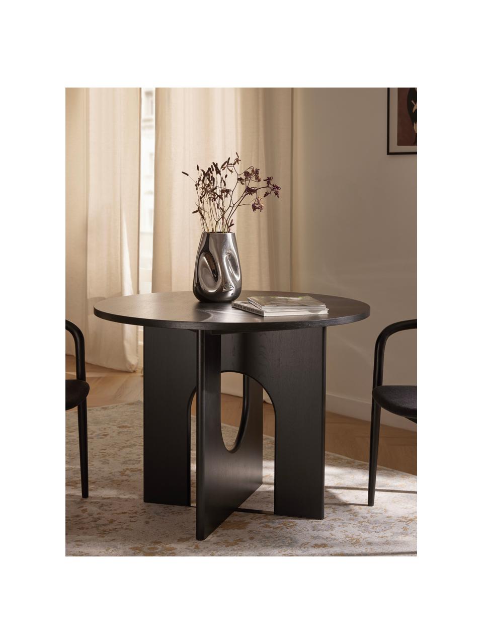 Mesa de comedor redonda Apollo, tamaños diferentes, Tablero: chapa de roble lacada, Patas: roble lacado, metal Este , Roble, negro pintado, Ø 100 cm