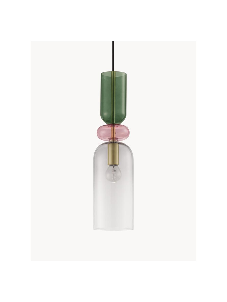 Malé závěsné svítidlo Murano, Zlatá, transparentní, růžová, zelená, Ø 11 cm, V 44 cm