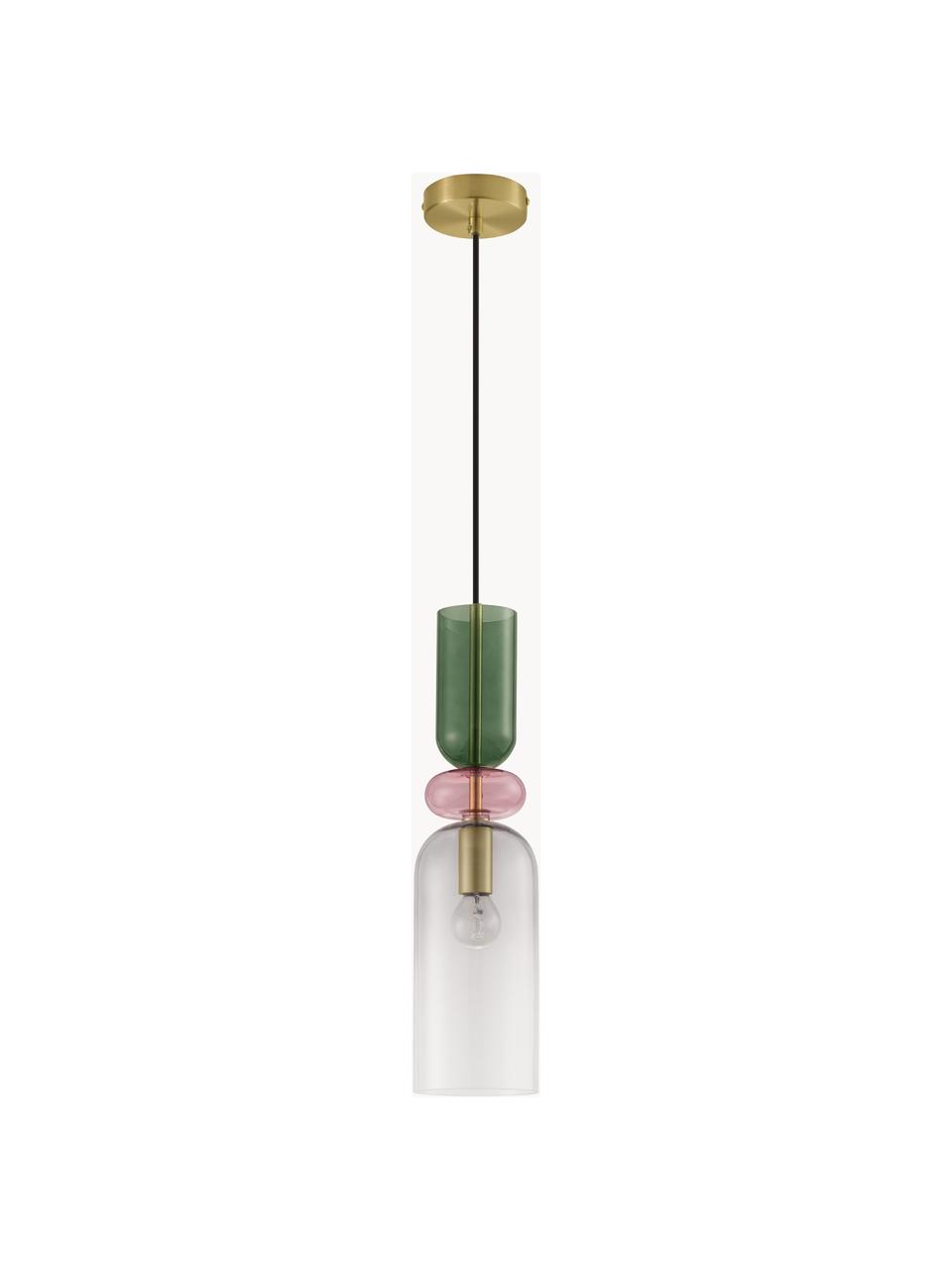 Petite suspension Murano, Doré, transparent, rose, vert, larg. 11 x haut. 44 cm