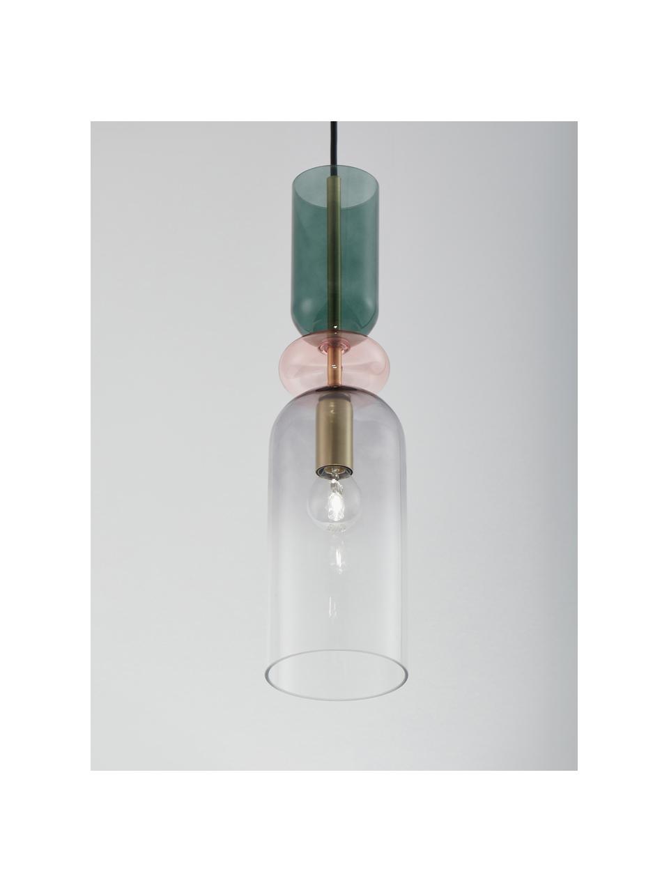 Lampa wisząca Murano, Odcienie złotego, transparentny, blady różowy, zielony, Ø 11 x W 44 cm