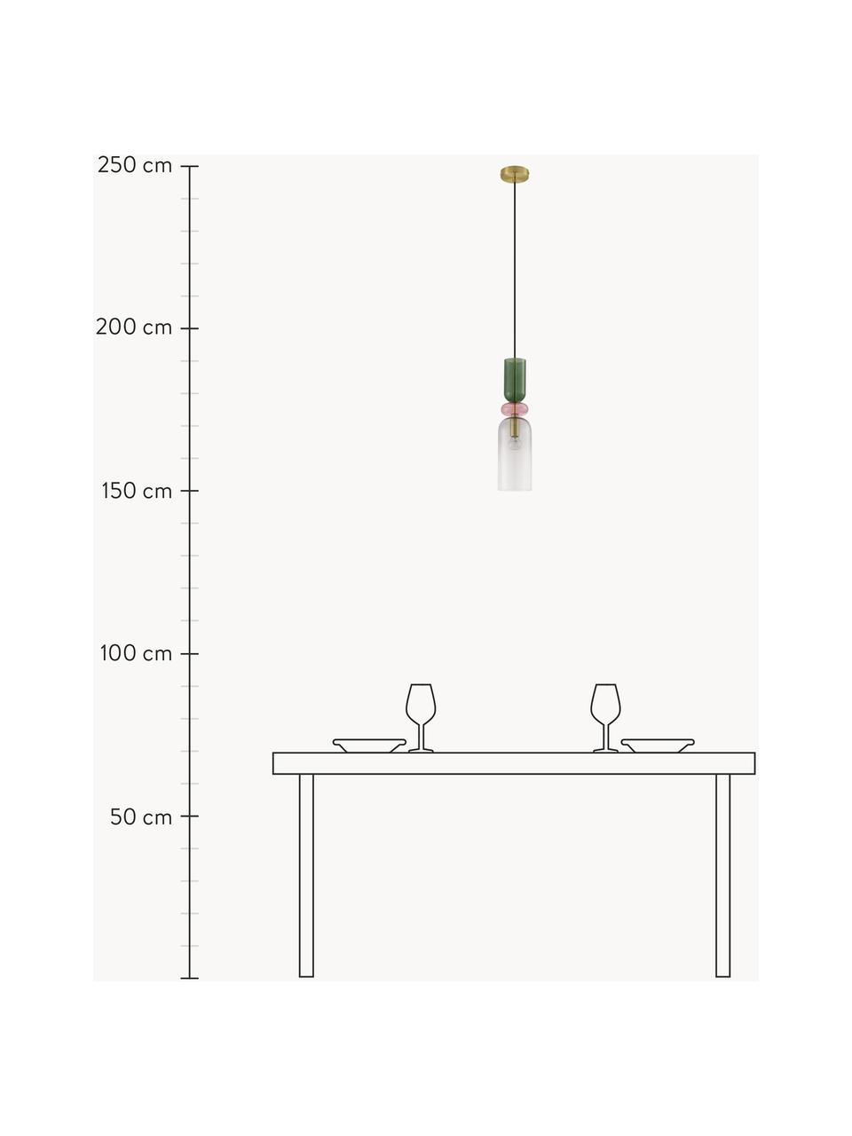 Kleine hanglamp Murano, Goudkleurig, transparant, roze, groen, Ø 11 x H 44 cm