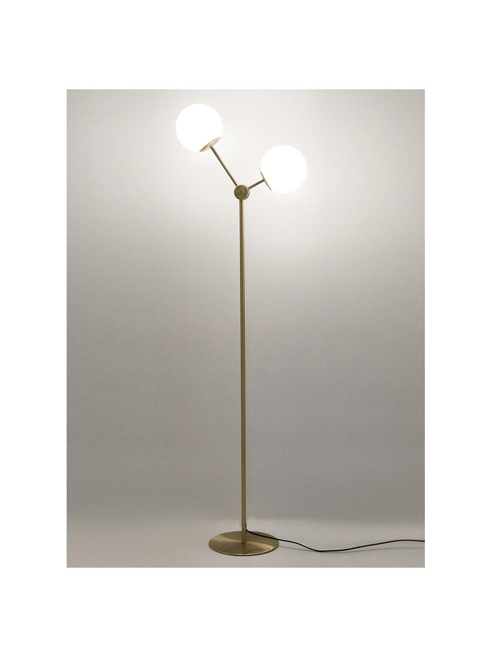 Lampada da terra in vetro opalino Aurelia, Paralume: vetro, Base della lampada: metallo ottonato, Bianco, dorato, Ø 25 x Alt. 155 cm