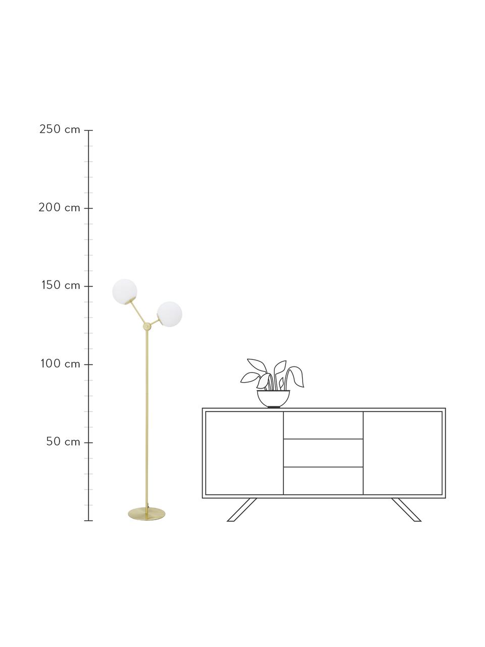 Stojací lampa z opálového skla Aurelia, Bílá, mosazná, Ø 25 cm, V 155 cm