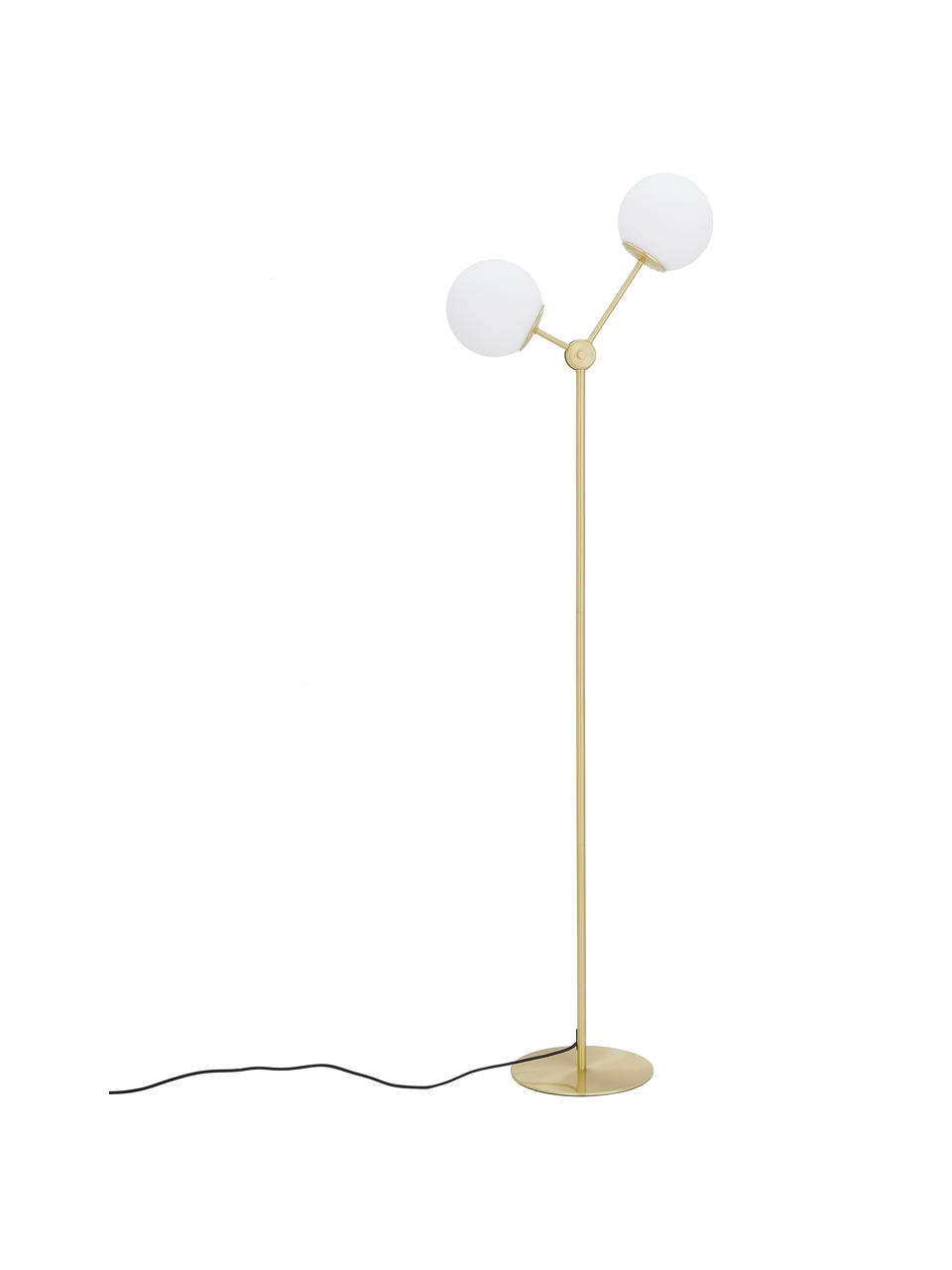 Stojacia lampa z opálového skla Aurelia, Biela, mosadzné odtiene, Ø 25 x V 155 cm