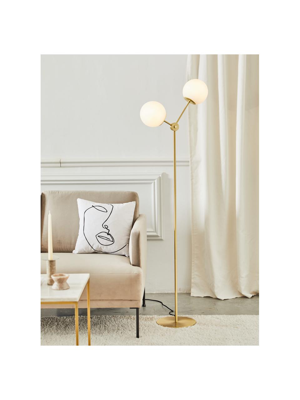 Vloerlamp Aurelia van opaalglas, Lampvoet: vermessingd metaal, Wit, goudkleurig, Ø 25 x H 155 cm