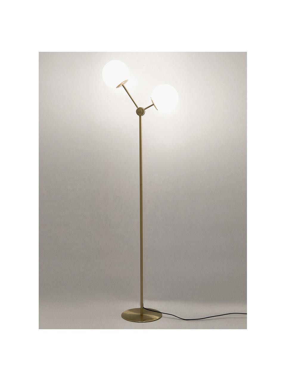 Lampa podłogowa ze szkła opalowego Aurelia, Biały, odcienie złotego, Ø 25 x W 155 cm