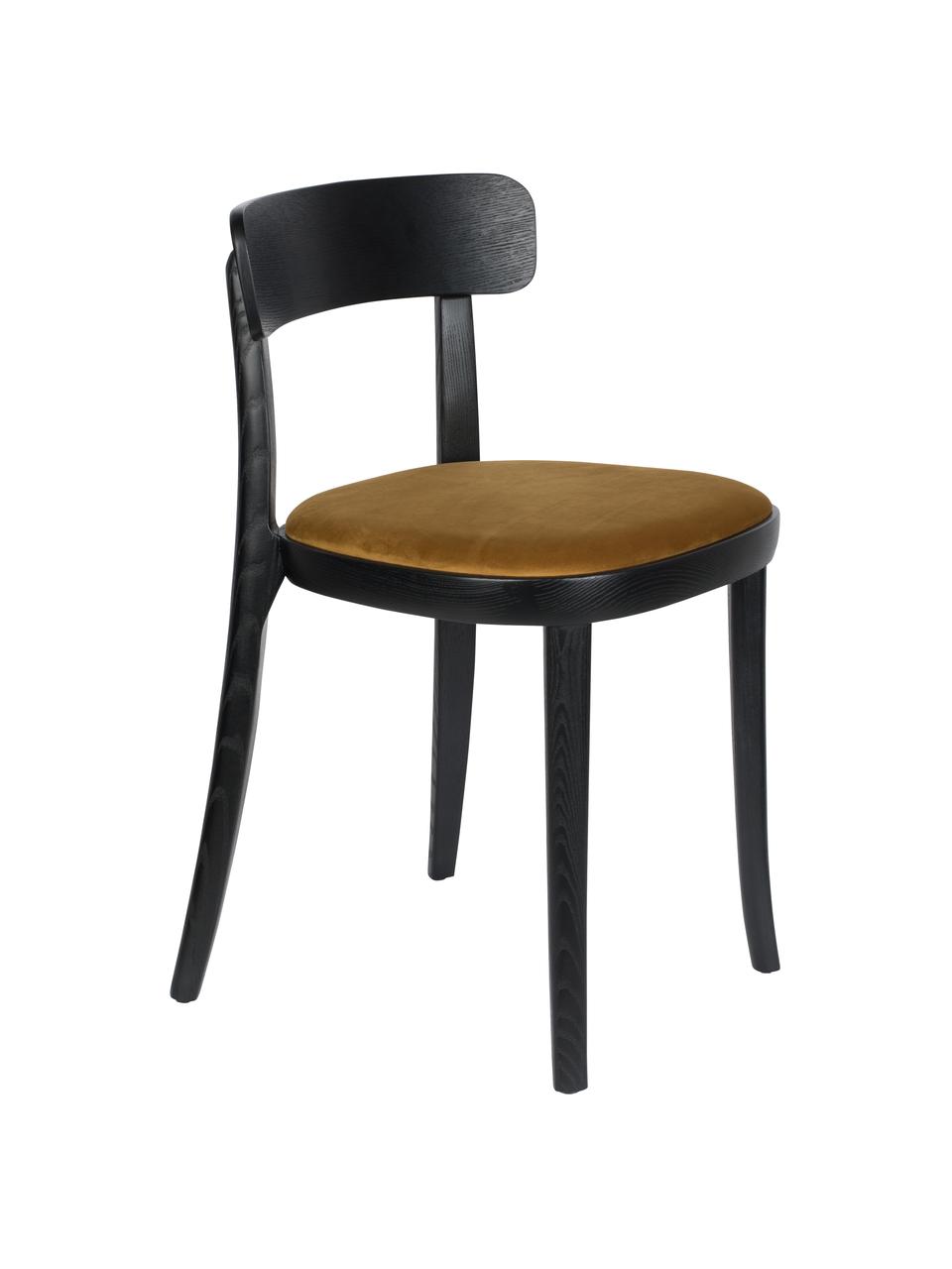 Dřevěná židle se sametovým čalouněním Brandon, Žlutá, Š 46 cm, H 45 cm