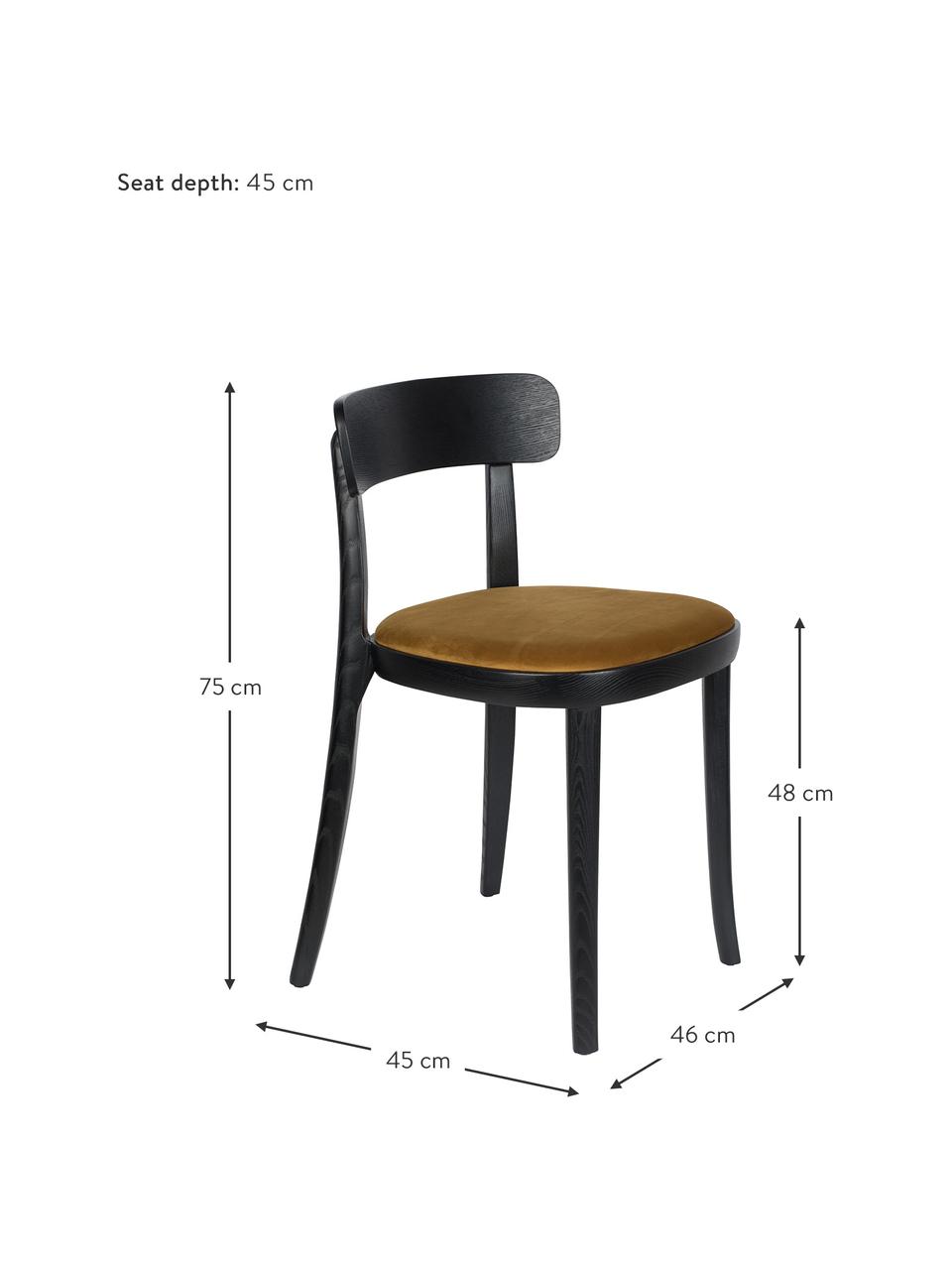 Dřevěná židle se sametovým čalouněním Brandon, Žlutá, Š 46 cm, H 45 cm