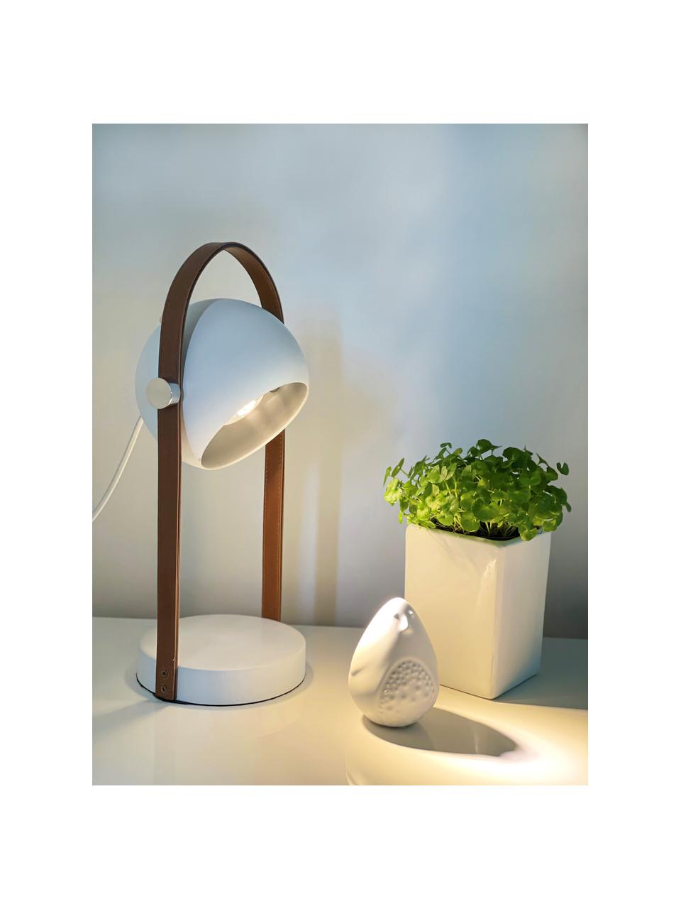 Lámpara de mesa con cuero Bow, Pantalla: metal recubierto, Estructura: cuero sintético, Cable: plástico, Marrón, blanco, An 15 x Al 38 cm