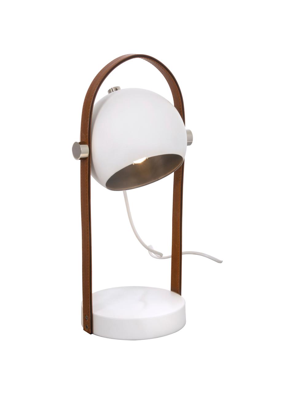 Tafellamp Bow met leren decoratie, Lampenkap: gecoat metaal, Lampvoet: gecoat metaal, Bruin, wit, B 15 x H 38 cm