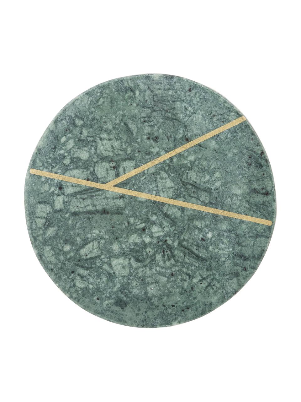 Marmeren onderzetters Marek, 4 stuks, Marmer, Gemarmerd groen, goudkleurig, Ø 10 x H 1 cm