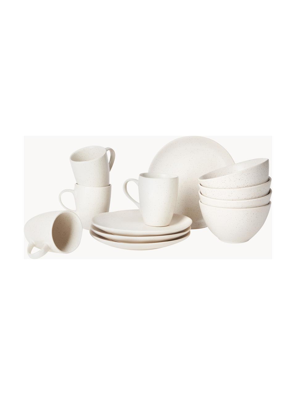 Handgemachtes Frühstücks-Set Nordic Vanilla, 4 Personen (12er-Set), Steingut, Cremeweiss, gesprenkelt, 4 Personen (12er-Set)