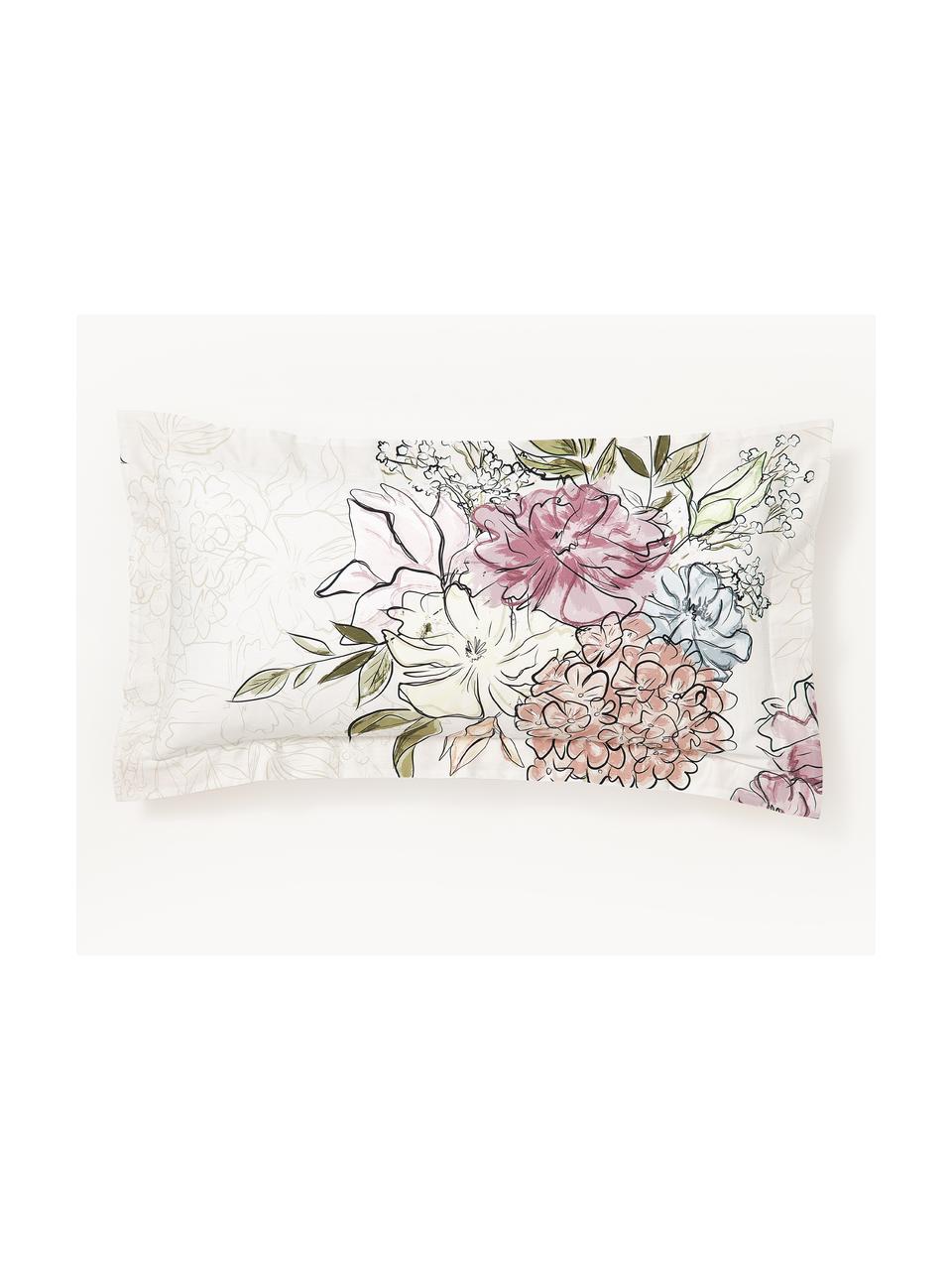 Baumwollsatin-Kopfkissenbezug Margot mit Blumen-Print, Webart: Satin Fadendichte 210 TC,, Off-White, Hellbeige, B 40 x L 80 cm