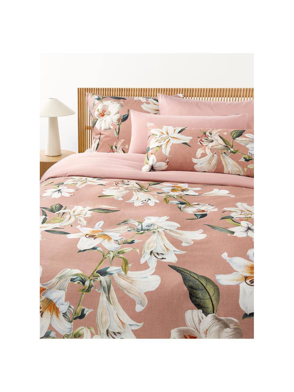 Funda de almohada de satén Flori, Rosa palo, multicolor, An 45 x L 110 cm