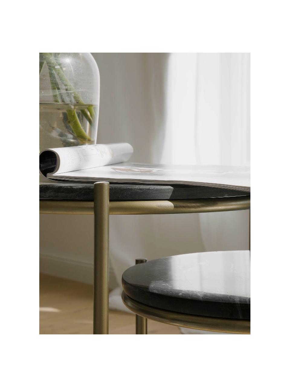 Set 2 tavolini in marmo Ella, Ripiani: marmo, Struttura: metallo verniciato a polv, Nero marmorizzato, dorato, Set in varie misure