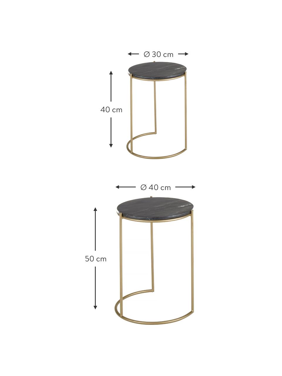 Tables gigognes en marbre Ella, 2 élém., Noir, marbré, couleur dorée, Lot de différentes tailles