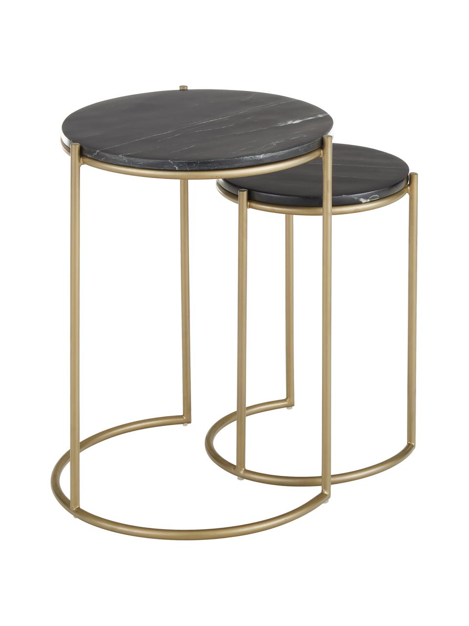 Tables gigognes en marbre Ella, 2 élém., Noir, marbré, couleur dorée, Lot de différentes tailles