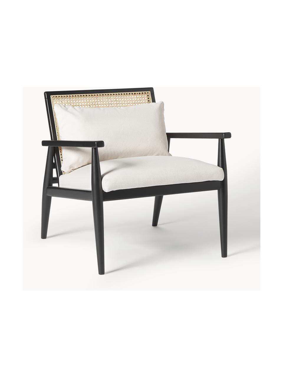 Poltrona lounge in legno di betulla Manuel, Rivestimento: 100% poliestere Con 40.00, Struttura: legno massello di betulla, Tessuto bianco latte, nero, Larg. 65 x Alt. 71 cm