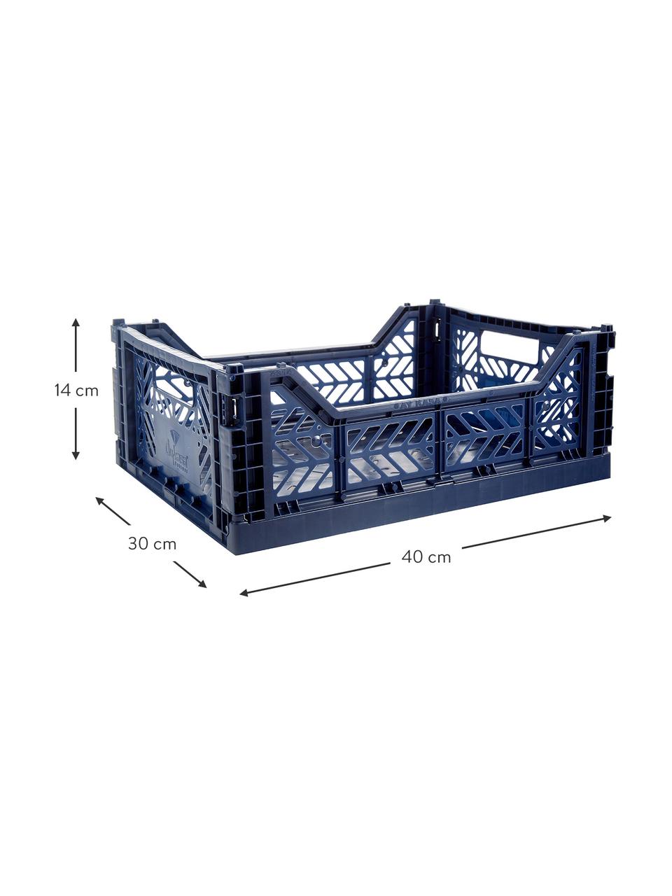 Caja plegable apilable Navy, mediana, Plástico reciclado, Azul marino, An 40 x Al 14 cm