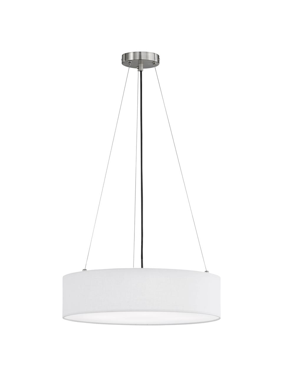 Klassieke hanglamp Pina in wit, Lampenkap: stof (sits), Diffuser: kunststof, Baldakijn: metaal, Wit, Ø 50 x H 13 cm