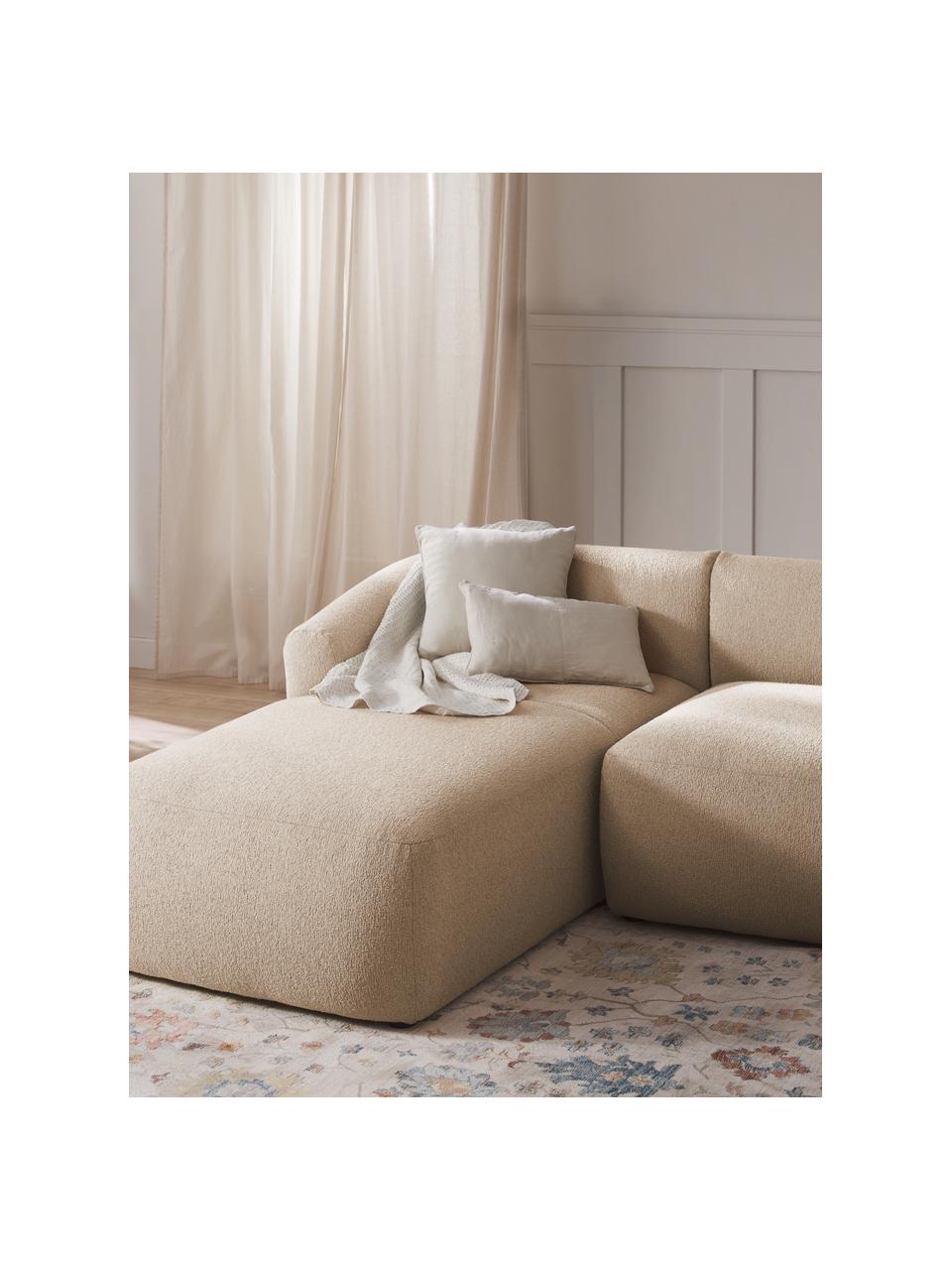 Ottomane-Eckmodul Sofia aus Bouclé, Bezug: Bouclé (100 % Polyester) , Gestell: Fichtenholz, Spanplatte, , Bouclé Hellbeige, B 185 x T 92 cm, Eckteil rechts