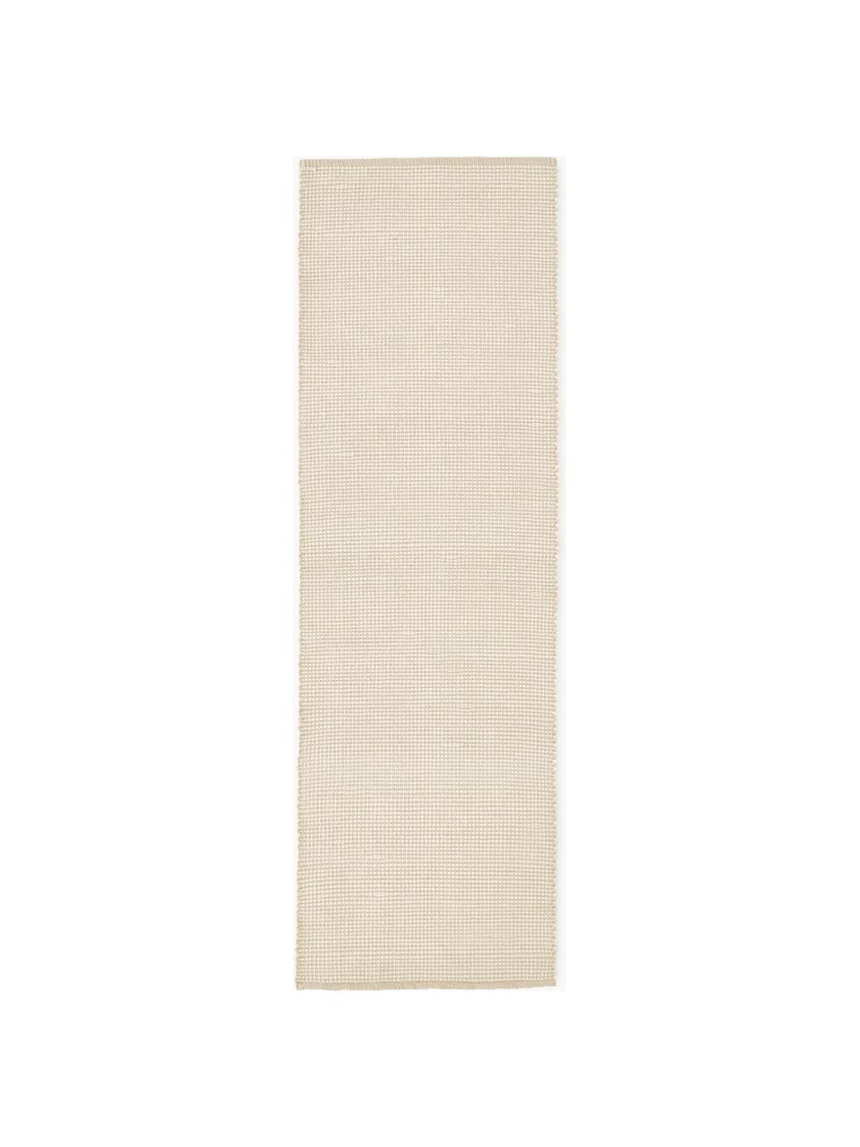 Handgeweven wollen loper Amaro, Onderzijde: 100% katoen Bij wollen vl, Crèmewit, beige, B 80 x L 200 cm