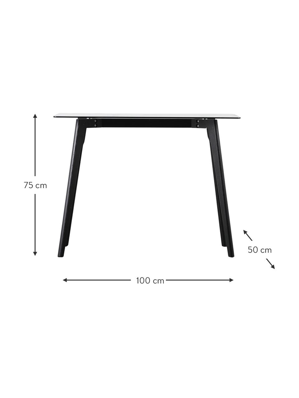 Schreibtisch Blair mit Glas-Ablage, Tischplatte: Hartglas, Beine: Eichenholz, lackiert, Transparent, Schwarz, B 100 x T 50 cm