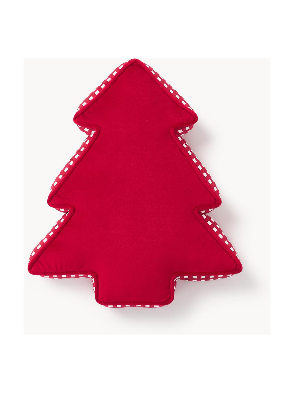 Sametový dekorativní polštář ve tvaru vánočního stromečku Ziva, Červená, Š 35 cm, D 40 cm