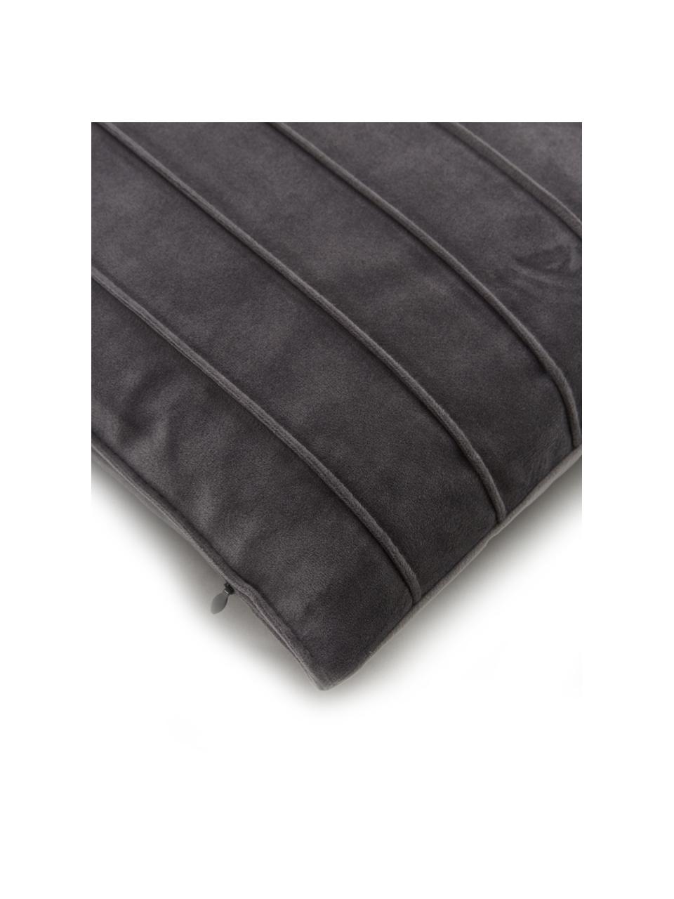 Federa arredo in velluto grigio scuro con motivo strutturato Lola, Velluto (100% poliestere), Grigio scuro, Larg. 30 x Lung. 50 cm