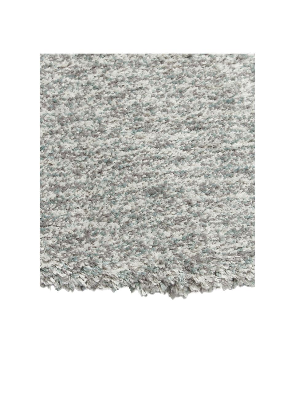 Flauschiger runder Hochflor-Teppich Marsha in Grau/Mintgrün, Rückseite: 55 % Polyester, 45 % Baum, Grautöne, Ø 150 cm (Größe M)
