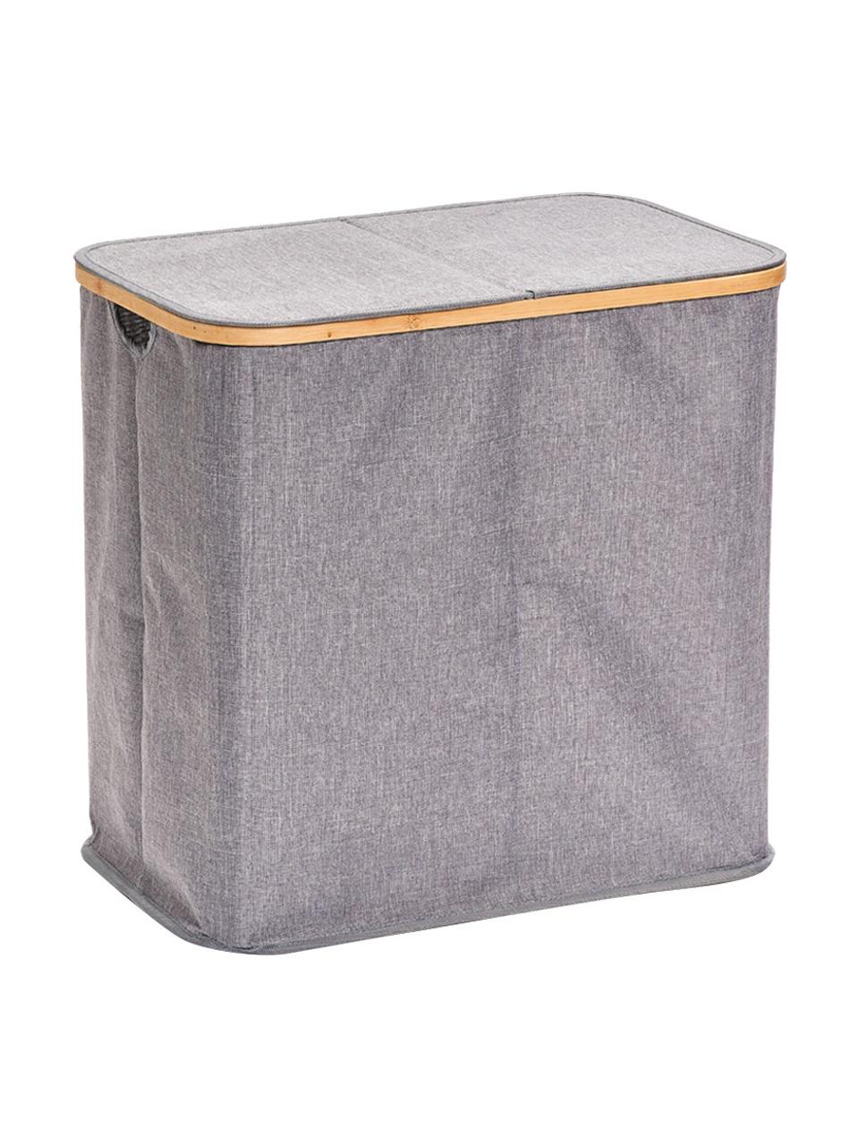 Wäschekorb Appa, Korb: 100% Polyester, Gestell: Bambus, Grau, Beige, 54 x 51 cm