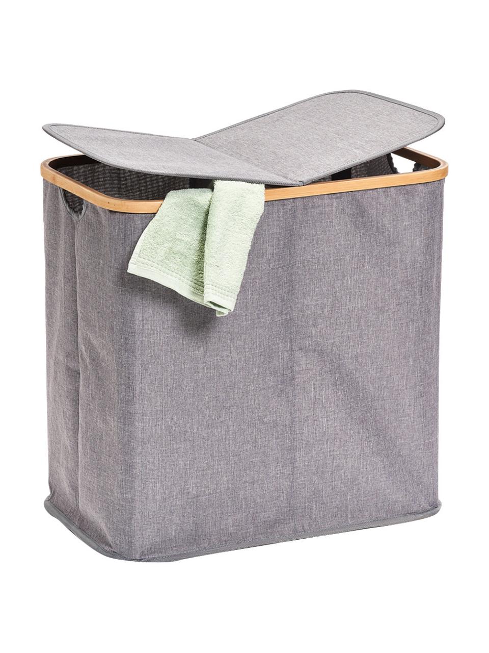 Wäschekorb Appa, Korb: 100% Polyester, Gestell: Bambus, Grau, Beige, 54 x 51 cm