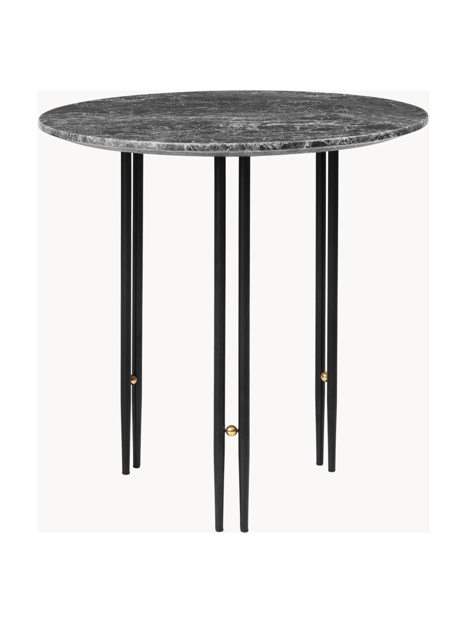 Okrągły stolik pomocniczy z marmuru IOI, Blat: marmur, Stelaż: stal lakierowana, Ciemny szary marmurowy, czarny, Ø 50 x W 50 cm